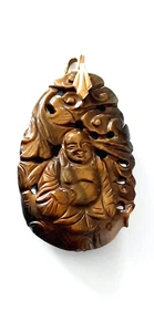 DESIGN ANHÄNGER mit TIGERAUGE ° Buddha / Fisch ° Schnitzerei ° Meistermarke ° - Picture 1 of 9