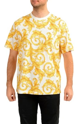 Camiseta de manga corta Versace para hombre blanca y dorada con estampado de logotipo barroco EE. UU. 2XL IT 56 Foto 1 de 4
