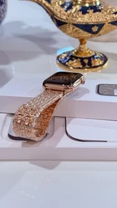 ✅ Bracelet diamant personnalisé Apple Watch série 9 en or rose 24 carats | Résistant à l'eau | Boîte - Photo 1 sur 20