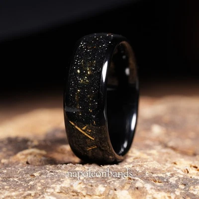 Alianza de boda de carburo de tungsteno para hombre anillo galaxia negro incrustación de escamas de oro 8 mm Foto 1 de 4