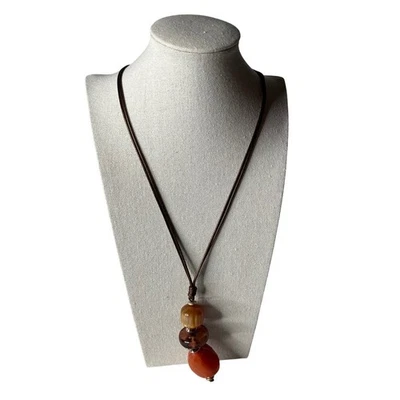 Collar Colgante Chicos Boho Cuentas Cordón Marrón Tono Tierra Piedras Preciosas Declaración Foto 1 de 4