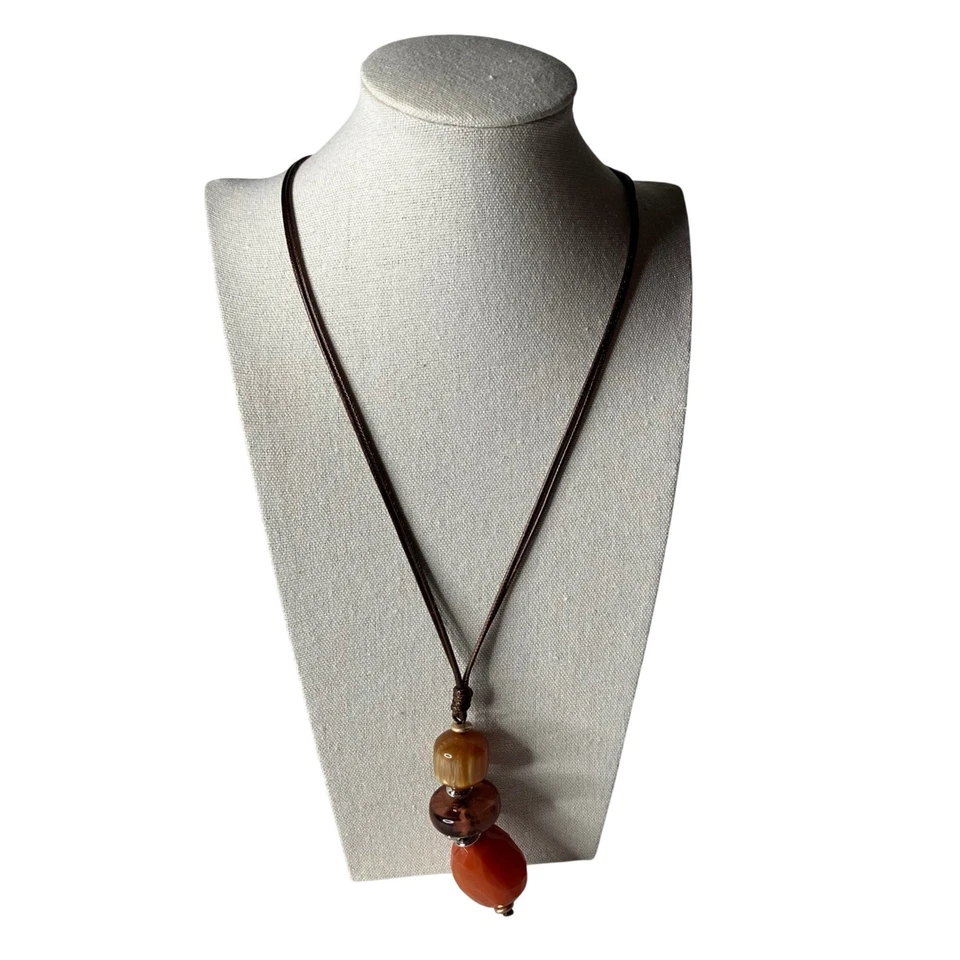 Collar Colgante Chicos Boho Cuentas Cordón Marrón Tono Tierra Piedras Preciosas Declaración Foto 1 de 4