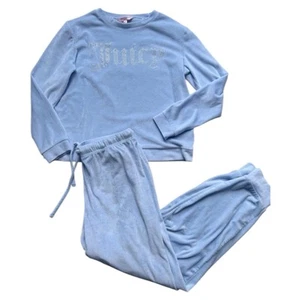 Juicy Couture Sleepwear Velour Lounge Set Rhinestone Top & Joggers Small Blue - Picture 1 of 19