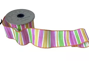 New Sealed D. Stevens Wired ribbon 2.5” X 10 Yds Easter Colors Sparkle Glitter - Picture 1 of 13