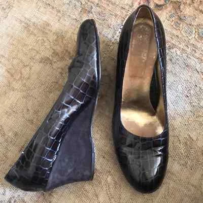 Taryn Rose brown leather croc embossed wedges 11 - Image 1 of 4