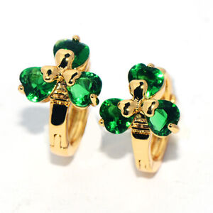 Small Green Stone Crystal 18k Gold Filled Hoop Earrings for Little Girls Womens