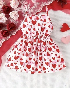 New Charming Red Heart Print Suspender Dress Baby Girls, Comfort & Style 18-24M - Picture 1 of 8