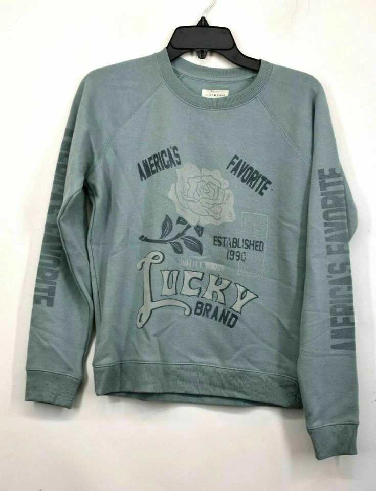 Sudadera forrada de vellón con logotipo rosa manga larga cuello redondo azul Lucky Brand para mujer Foto 1 de 1