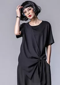 Ladies Black Edgy Unusual Designer dressy top super soft T Shirt Blouse 14 - Picture 1 of 12