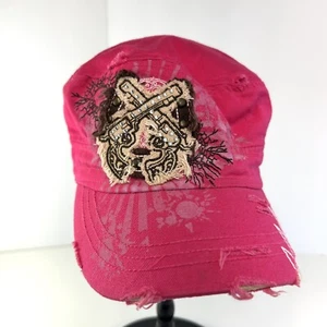 Leader LOGA Pink Pistols Rhinestone Cap Military Cadet Hat Distressed Streetwear - Picture 1 of 16