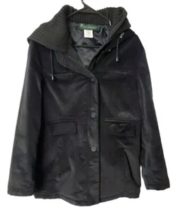 Chaqueta con Capucha Harve Benard Mujer M Negra Terciopelo Forro Acolchado Botones Cremallera  - Imagen 1 de 4