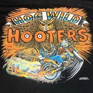 Camiseta gráfica Hooters para hombre L cerdo motociclista salvaje Boston Hanes peso pesado - Imagen 1 de 12