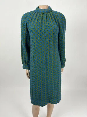 Vintage 60's Unbranded Women's Dress Mini Knit Lined Acrylic Polka Dot Blue L/S - Image 1 of 4