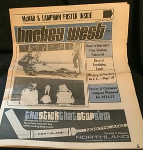 Periódico Hockey West junio 1976 (Vol 4 #1) con póster McNab y Lampman pliegue central - Imagen 1 de 11