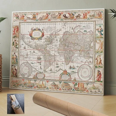 ARTE DE PARED DE LIENZO AZUL MAPA DE Asia mundo 30x24 pulgadas Foto 1 de 4