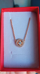 Genuine Pandora Round Star Crystal Halo Necklace 925 Silver Rose Gold Plated - Picture 1 of 8