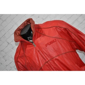 FUBU Y2K Style LEATHER Jacket Mens Size Large Red Full Zip Pocket Hip Hop - Picture 1 of 13