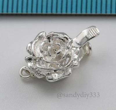 1x STERLING SILVER 1-STRAND ROSE FLOWER PEARL BOX CLASP 11mm #218 - Image 1 of 4