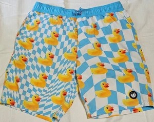 Neff Board Swim Shorts Rubber Ducks Blue Check Youth Boys Size Large 30x7 - Picture 1 of 9