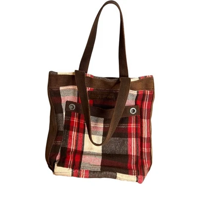 Bolso de Mano Abercrombie & Fitch Mezcla de Lana Y2K Marrón Rojo Blanco 15" x 14.5" Foto 1 de 4