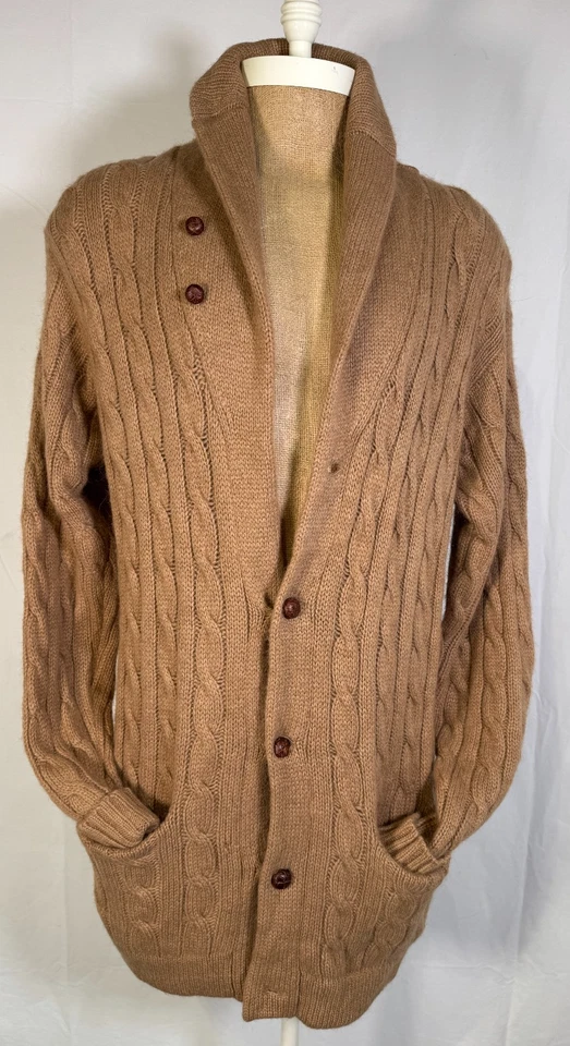 Cárdigan Largo Vintage Ralph Lauren Marrón Tejido con Cable Puro Cabello Camello Botones Talla L Foto 1 de 4