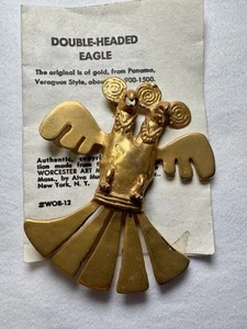 Alva Museum Repliken - Doppelkopf Adler Messing Brosche Anstecknadel Veraguas Stil - Bild 1 von 15