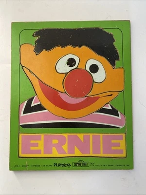 Rompecabezas de madera Plaza Sésamo Ernie Playschool 1973 CTW. Vintage 8 piezas Foto 1 de 4