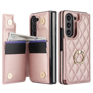 Custodia ad anello per Samsung Galaxy Z Fold7 Fold6 Fold5 Fold4 3 slot per schede in pelle - Foto 1 di 13