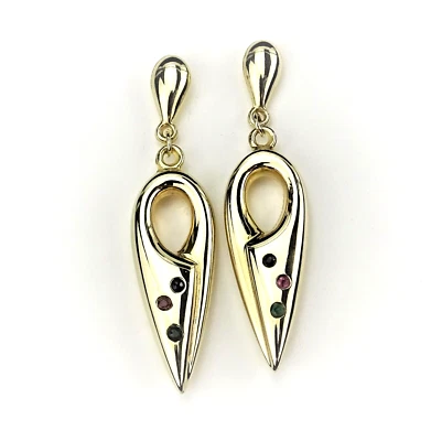 Ohrringe Ohrstecker 44mm lang  333 Gold Rubin Safir Smaragd Ohrhänger NEU - Bild 1 von 4