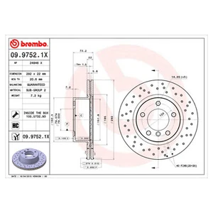 BREMBO XTRA Vented Brake Disc Pair with screws - Drilled - Fits BMW - 09.9752.1X - Picture 1 of 2