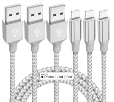 iPhone Charger 3 Pack 10 ft Apple MFi Certified Lightning Nylon Braided Cable Fa - Image 1 of 4