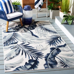 SAFAVIEH Outdoor CBN452A Cabana Collection Ivory / Navy Rug - Picture 1 of 19