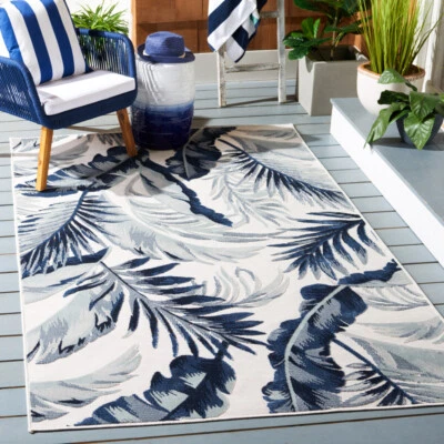 SAFAVIEH Outdoor CBN452A Cabana Collection Ivory / Navy Rug - Image 1 of 4