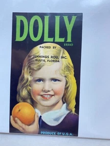 aprox. década de 1940 etiqueta de paquete de la marca Dolly 3 1/2 x 6 1/8. Jennings Rau. Eustis, Florida - Imagen 1 de 1