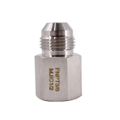 3/8" Female NPT to 1/2" Male JIC Flare Pipe Fitting Reducer Adapter SS304 - Image 1 of 2