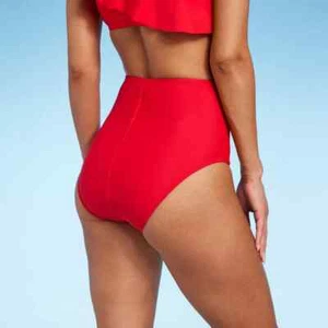 Kona Sol Women's Extra High Waist Tummy Control Bikini Bottom Red Size Medium - Picture 1 of 10