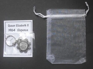 1965 60th birthday lucky Sixpence Pendant Charm keyring retirement present bag x - Picture 1 of 5