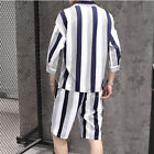 2-teiliges Set Herren Shirts Shorts Shirt Anzug kariert gestreift V-Ausschnitt Strand Komfort