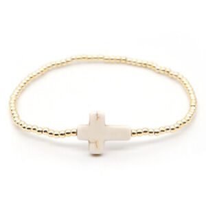 Fashion Simple White Turquoise Cross Bracelet Acrylic Goldplated Bracelet