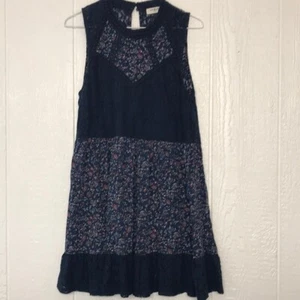 Umgee Sleeves Mini Dress Lace Medium/large Navy Blue Floral - Picture 1 of 10