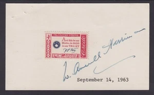 W. Averell Harriman, NY Governor, Commerce Sec, signed 3x5 card with Credo stamp - Picture 1 of 2