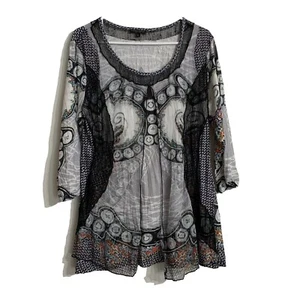 Alberto Makali schwarz grau Bluse lang transparent ausgestellt Kleid Shirt 3/4 Arm Oberteil XL - Bild 1 von 19