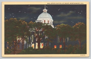 Postkarte Montgomery Alabama State Capitol bei Nacht Vintage Leinen - Bild 1 von 2