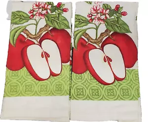 Set aus 2 gleichen bedruckten Küchenhandtüchern (15"x25") ROTE ÄPFEL, BLUMEN & SCHMETTERLING, AM - Bild 1 von 7
