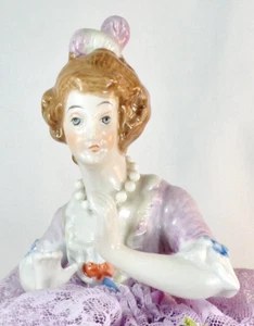 Porcelain Half Doll Pincushion Southern Belle Purple Gown Arms Away Germany #7 - Picture 1 of 9