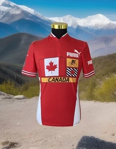 Vintage Puma Cycling Top Jersey men's Size Small Canada Made Red Tour De France - Picture 1 of 7