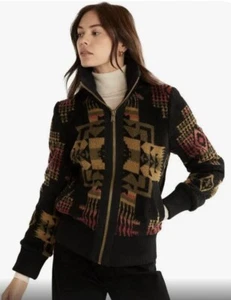 NEW Pendleton Women's Foxglove Fleece Bomber Jacket SZ L Black And Olive - Picture 1 of 22