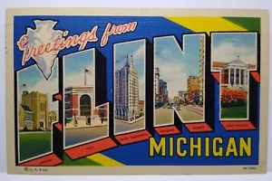 Greetings From Flint Michigan Large Letter City Postcard Linen Curt Teich 1940 - Picture 1 of 2