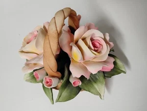 Vintage CAPODIMONTE Porcelain Flowers In Basket Made In Italy - Picture 1 of 5