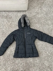 Columbia Insulated Coat Jacket Youth Girls Size Small 7-8 Faux Fur Black Hooded - Picture 1 of 6